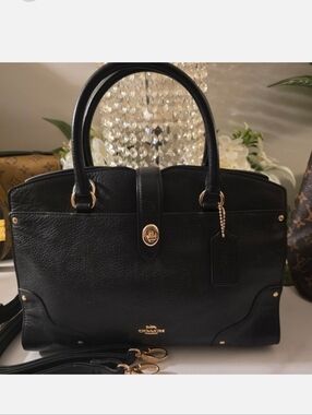 Coach Black Pebbled Leather Satchel with Gold Accents